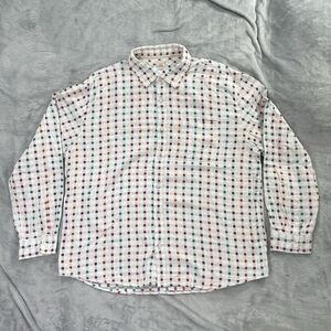 Carbon 2 Cobalt Long Sleeve Shirt Mens Size XL White Rainbow Checker Button Up